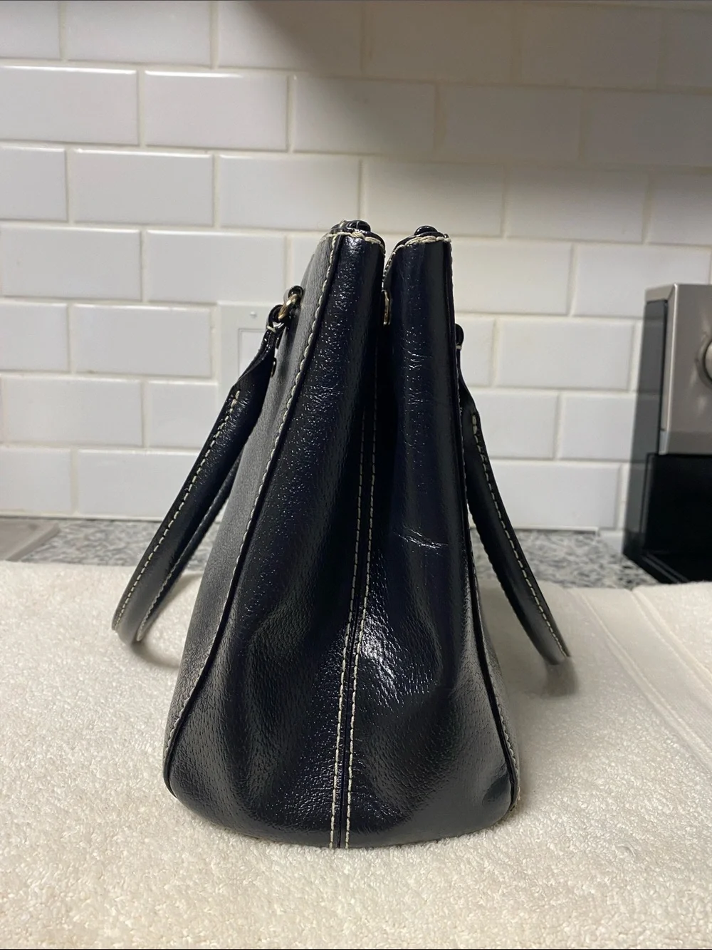 kate spade Black Pebbled Leather Satchel with Gold Hardware